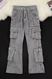 Riolio Men Straight Leg Cargo Workwear Jeans Multi Pocket Tactical Pants Durable Denim Trousers Outdoor Utility Casual Mens loose pants
