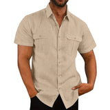 Riolio Cotton Linen Hot Sale Men Short-Sleeved Shirts Summer Solid Color Comfort Collar Casual Beach Style Plus SizeMale Shirts M-5XL
