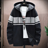 Riolio WINTER OUTFITS Autumn Korean Hooded Men's Sweater with Thick and Velvet Men Cardigan Knitted Sweater Coat Stripe Jacket Male M-4XL