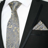 Riolio  Newest Tie Set 8CM Mens Necktie Handkerchief Neck Ties Sets For Man Yellow Color Plaids Stripes Jacquard Cravat Business Party