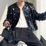 Riolio  Mens Jacket Sequin Ballroom Shiny Jacket Streetwear Fashion Nightclub Stage Performance Long Sleeve Top Men'S Clothing New