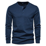 Riolio Henley Collar T Shirt Men Casual Solid Color Long Sleeve T Shirt for Men Autumn High Quality 100% Cotton Mens T Shirts