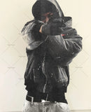 Riolio High Street Trendy Brand Streetwear Harajuku Retro Embroidery Splash Ink Wash Denim Jacket Men Hip Hop Casual Hooded Coat