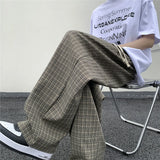 Riolio Summer/Autumn Plaid Pants Men Loose Casual Straight Trousers for Male/Female Harajuku Hip-hop Streetwear Wide-leg Mopping Pants