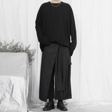 Riolio Spring/Summer Casual Wide Leg Pants for Men's Dark Knight Pants Original Four Seasons  Asymmetric Loose Crop Nine Pants