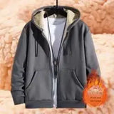 Riolio Autumn Winter New Men's Fleece Lined Thickened Sweatshirt Cardigan Hooded Zip Up Versatile Casual Jacket Warm Lambswool