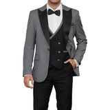 Riolio  Men's Luxury 3-Piece Tuxedo Suit Set with Peak Lapel Blazer Vest And Pants for Business Party Wedding Prom