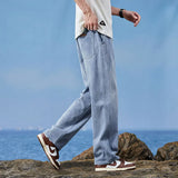 Riolio  Men Summer Fashion High Quality Lyocell Fabric Jeans Men Elastic Waist Casual Denim Pants Baggy Trousers Male Oversized M-4XL