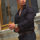 Riolio  Spring Autumn Fashion Turn-down Collar Long Sleeve Solid Blouse Men's Clothing Korean Casual All-match Button Simplicity Shirts