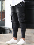 Riolio  New Fashion Multi Pockets Casual Trousers Slim Fit Wear Joggers Street Elastic Zipper Decoration Jeans Side Pockets Pencil Pants