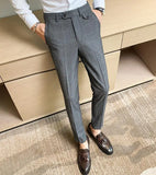 Riolio New Boutique Classic Plaid and Striped Fashion Men's Casual Business Slim Suit Pants Groom Wedding Dress Trousers Party