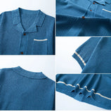 Riolio  Summer New Trend Men Fashion Polo Shirt Light Luxury Hollow Out Knitted T-shirt American Style Casual Short Sleeve Cardigan Tops