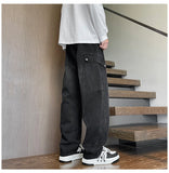 Riolio  Straight Leg Jeans Elastic Waist 2025 New Patchwork Design Utility Cargo Pants Men Big Side Pockets Autumn Workwear Trousers