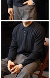 New Japanese Business Men Polo Sweater Light Luxury Knit Slim-fit Long Sleeve Pullover Premium Solid Color Basic Knitwear M-3XL