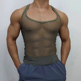 Riolio  Mens Vest Breathable See-Through Mesh Tight Tank Top Streetwear Fashion All-Match Sleeveless T-Shirt Men'S Clothing New