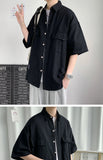 Riolio Working Pocket Solid Color Pure Cotton Short-sleeved Shirt Fashionable Summer Lapel Button Functional Half-sleeved Cardigan