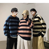 Riolio Striped Men Sweaters Autumn Men's Pullovers Harajuku Streetwear Tate Landon Sweater Green Striped Sweater Women