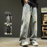 Riolio Elastic Waist Baggy Jeans For Men Side Striped Wide Leg Denim Pants Korean Fashion Casual Trousers Y2K Vintage jean hombre