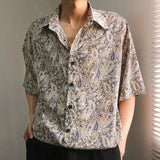 Riolio  Men's Vintage Fashion Paisley Print Luxury High Street Button Down Shirt Summer Casual Short Sleeve Loose Tops Camisas De Hombre