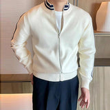 Riolio New Korean Fashion Men Cardigan Coat Light Luxury Trendy Knit Zipper Long Sleeve Sweater Jackets High Quality Patchwork Knitwear