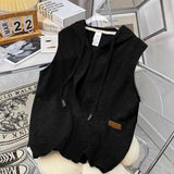 Riolio  High street sleeveless jacket hoodies women college style streetwear summer grey jackets for women y2k casual short sleeve coat