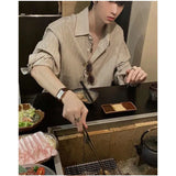 Riolio Korean Version Solid Color Elastic Fashionable Top Men Solid Color Free Long-sleeved Shirt for Autumn New High-end Trendy Shirt