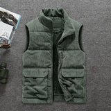 Riolio New Vest Jacket Men's Autumn Winter Warm Sleeveless Coat Stand Collar Padded Waistcoat Corduroy Work Wear Male Clothes 5XL
