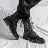 Riolio Men Lace Up High-top Boots Fashionable Outdoor Black Combat Boots