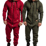 Riolio Mens Onesie Jumpsuit Pajamas Long Sleeve Sweatpants Pure Color Splicing Autumn Winter Casual Hoodie Male Zipper Jumpsuit