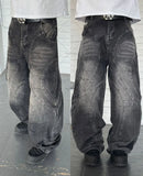 Riolio New High Street Gothic Punk Dark Trousers Y2K Harajuku Retro Washed Distressed Baggy Jeans Men Street Fashion Straight Leg Pants