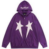 Riolio Five Pointed Star Print Oversized Zip Up Hoodie Sweatshirt  Autumn Winter Streetwear Long Sleeve Cotton Hoodies Jackets