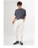 Riolio White Stretch Casual Ankle Pants Silhouette Men's Elegant Suit Pants Summer Korean Straight Loose Men's Smart Casual Trousers