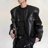 Riolio  Men Autumn Pu Leather Jacket Retro Motorcycle Band Nightclub Jacket Streetwear Fashion Youth Campus Versatile Top Men'S Clothing