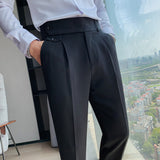 Riolio British Style Autumn New Solid High Waist Trousers Men Formal Pants High Quality Slim Fit Business Casual Suit Pants Hommes