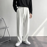 Riolio New Men White Straight Pants Fashion Korean Loose Suit Trousers Casual Draped Baggy White Wide Pant Male Streetwear