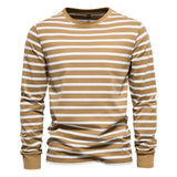 New Spring Summer Long Sleeve T shirts Men 100% Cotton Striped O-neck Men's T shirt Fashion High Quality Brand Men Clothing