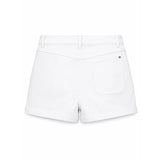 Riolio  Men's Solid White Stretch Denim Shorts Slim Fit Rolled Cuff Casual Jean Shorts for Summer