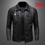 Riolio Black PU Jackets Men Spring Autumn Leather Jacket Coat Male Fashion Casual Motor Biker PU Leather Coat Big Size 5XL