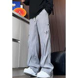 Riolio  Men Casual Pants New Style Personalized Design Autumn Korean Fashion Loose Fit Straight Leg Elastic Waist Pleated Pants