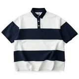 Riolio New Summer Polo Shirt Color Blocking Collar Short Sleeves Casual Pocket Top Loose Fit Hong Kong Style