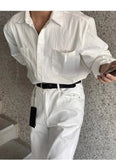 Riolio New Men Luxury Korean Style Shirts Casual Long Sleeve Drapped Solid Color Button-down Cardigan Fashion Business Leisure Blouse