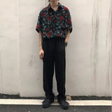 Riolio  Street Retro Short-sleeved Shirt Korean Style Trendy Loose Casual Floral Shirt