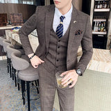 Riolio  S-7XL ( Blazer + Vest + Pants ) Brand Men's Formal Business Suit Three-piece Set Groom Wedding Party Dress Solid Color Plaid