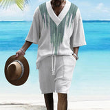 Riolio Summer New Men's Suit Japanese And Korean Style Stripes Color Matching Loose Large Size Casual Men's Clothing Two-piece Set