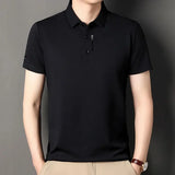 Riolio  Summer Lightweight Middle-aged Men's Ice Silk Striped Casual Polo Shirt