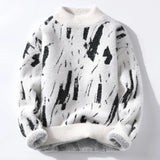 Riolio  Men's Fashionable Personality Graffiti Half Turtleneck Thickened Sweater Knitted Thread