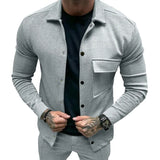 Riolio Casual Men's Heavy Twill Lapel Neck Long-sleeved Single-breasted Solid-color Slim-fit Jacket