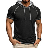 Riolio  Men's Short Sleeve Hoodie Contrast Stitch Raglan Sleeve Drawstring Casual Summer Pullover
