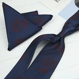 Riolio  2PCS Neck Tie Set Luxury Brown Floral Dots Neckties Khaki Striped Handkerchief Polyester Woven Pocket Square Shirt Accessories