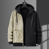 Riolio Hoodies Men Winter Fleece Thickened Sweatshirts plus Size Hood Jackets Male Fleece Coats Men's Lamb Fleece Cardigan Hoodie Tops